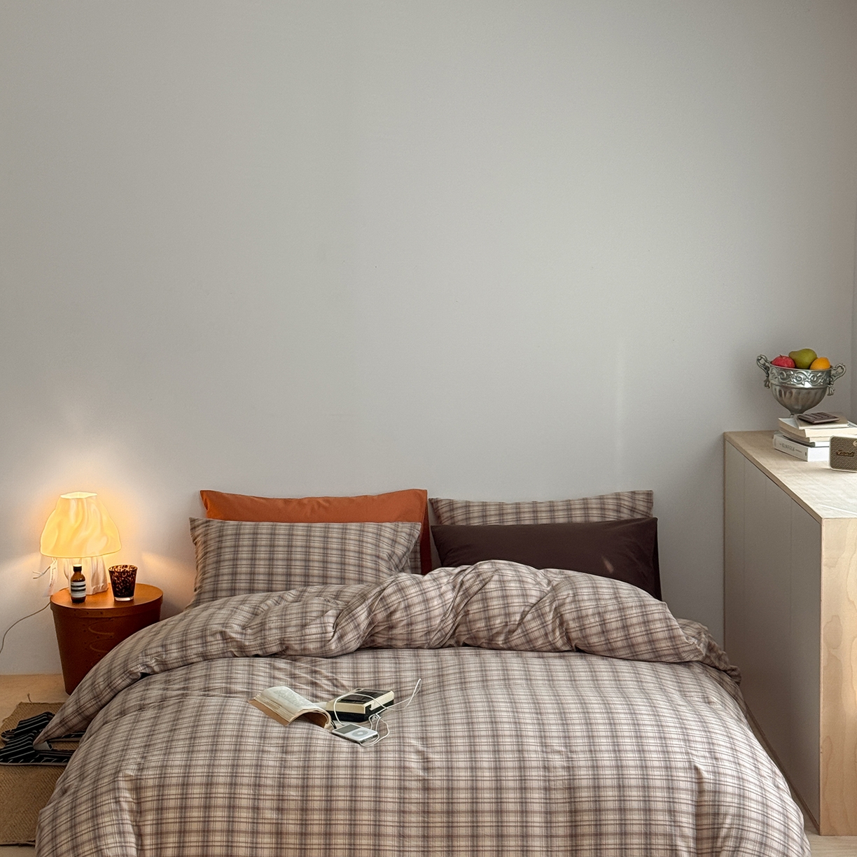 91家纺网 家纺一手货源 找家纺 蜜宿 2026新款全棉色织水洗棉四件套-茶色岛 茶色岛（枕套南瓜泥+可可棕）