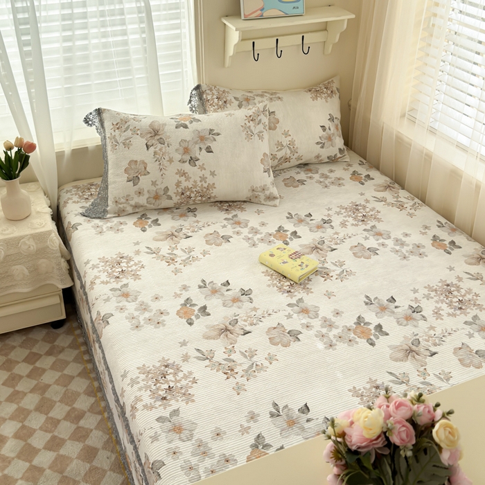 91家纺网 家纺一手货源 找家纺 源舜家纺 2026新款莱赛尔天丝花边榻榻米炕盖 莫兰迪咖