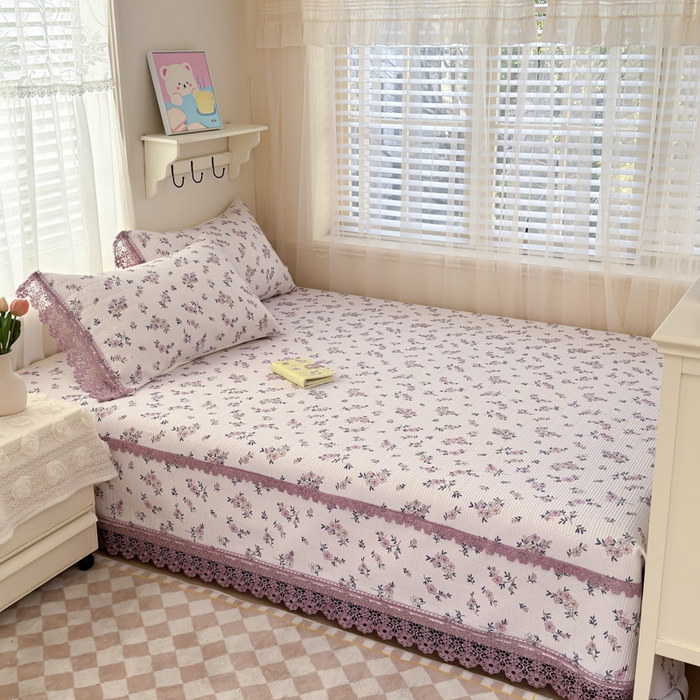 91家纺网 家纺一手货源 找家纺 源舜家纺 2026新款莱赛尔天丝花边榻榻米炕盖 紫罗兰