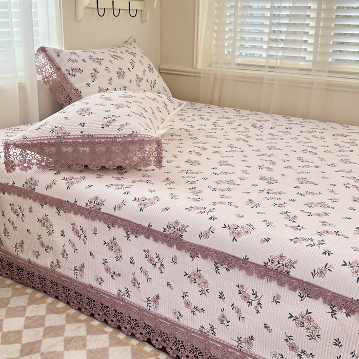 91家纺网 家纺一手货源 找家纺 源舜家纺 2026新款莱赛尔天丝花边榻榻米炕盖 紫罗兰