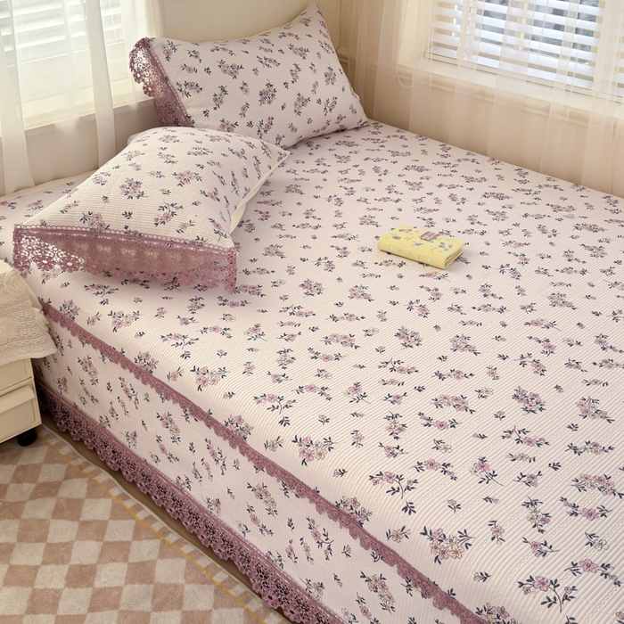 源舜家纺 2026新款莱赛尔天丝花边榻榻米炕盖 紫罗兰