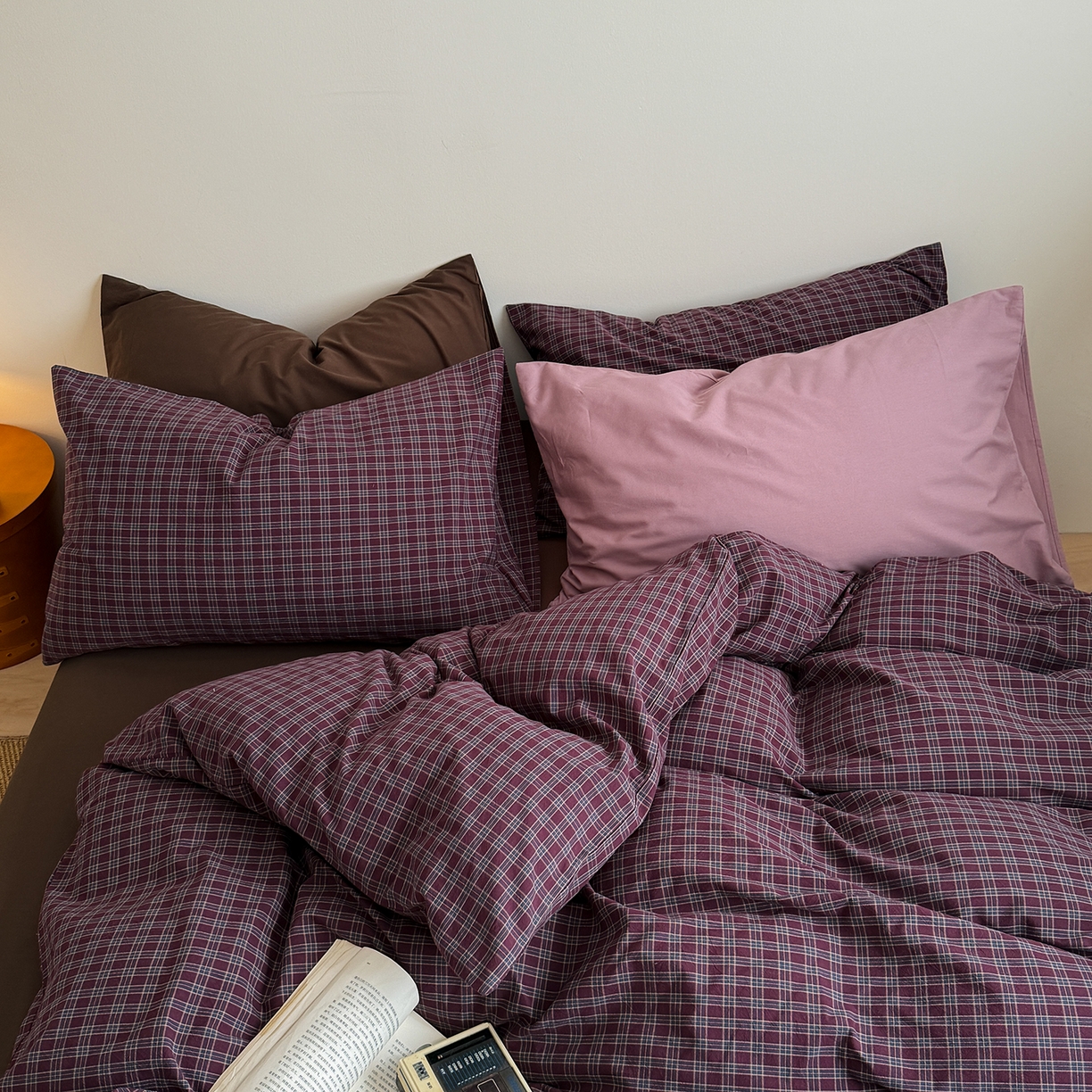 91家纺网 家纺一手货源 找家纺 蜜宿 2026新款全棉色织水洗棉四件套-岛上旧梦 岛上旧梦（枕套格纹）