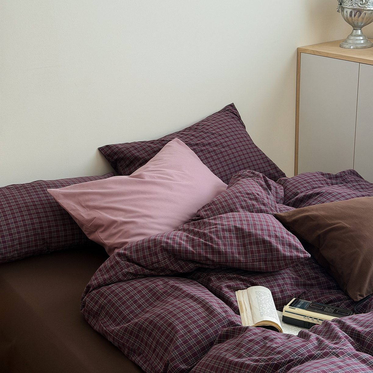 91家纺网 家纺一手货源 找家纺 蜜宿 2026新款全棉色织水洗棉四件套-岛上旧梦 岛上旧梦（枕套格纹）