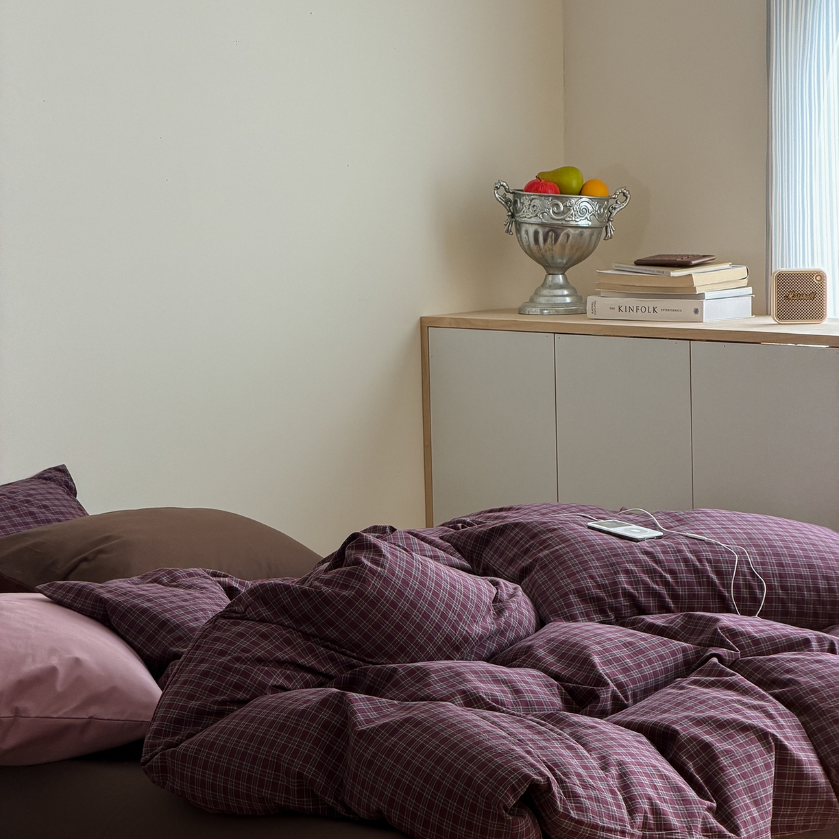 91家纺网 家纺一手货源 找家纺 蜜宿 2026新款全棉色织水洗棉四件套-岛上旧梦 岛上旧梦（枕套格纹+可可棕）