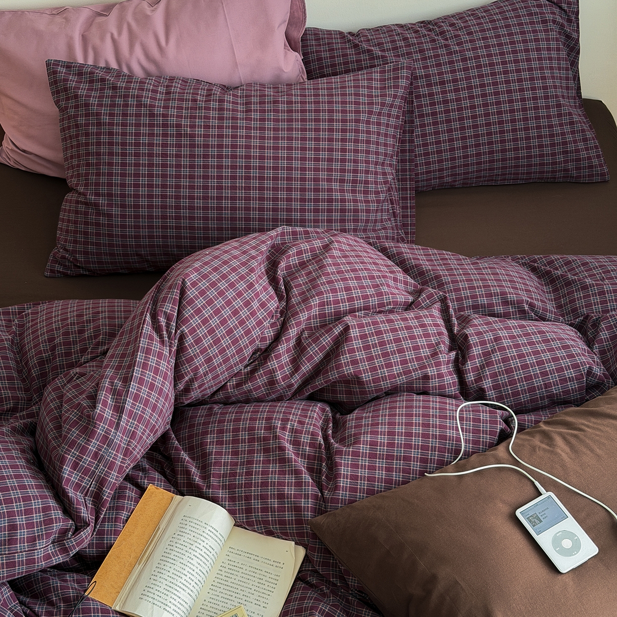 91家纺网 家纺一手货源 找家纺 蜜宿 2026新款全棉色织水洗棉四件套-岛上旧梦 岛上旧梦（枕套胭脂紫+格纹）