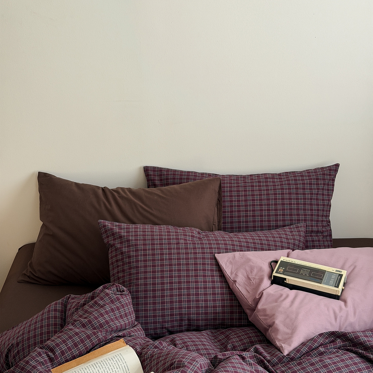 91家纺网 家纺一手货源 找家纺 蜜宿 2026新款全棉色织水洗棉四件套-岛上旧梦 岛上旧梦（枕套胭脂紫+格纹）