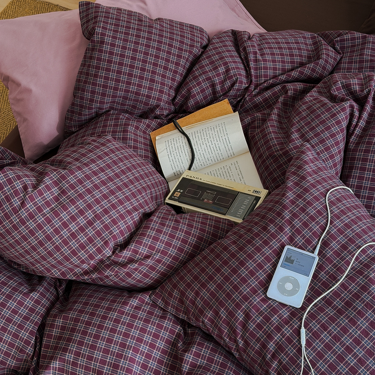 91家纺网 家纺一手货源 找家纺 蜜宿 2026新款全棉色织水洗棉四件套-岛上旧梦 岛上旧梦（枕套胭脂紫+格纹）