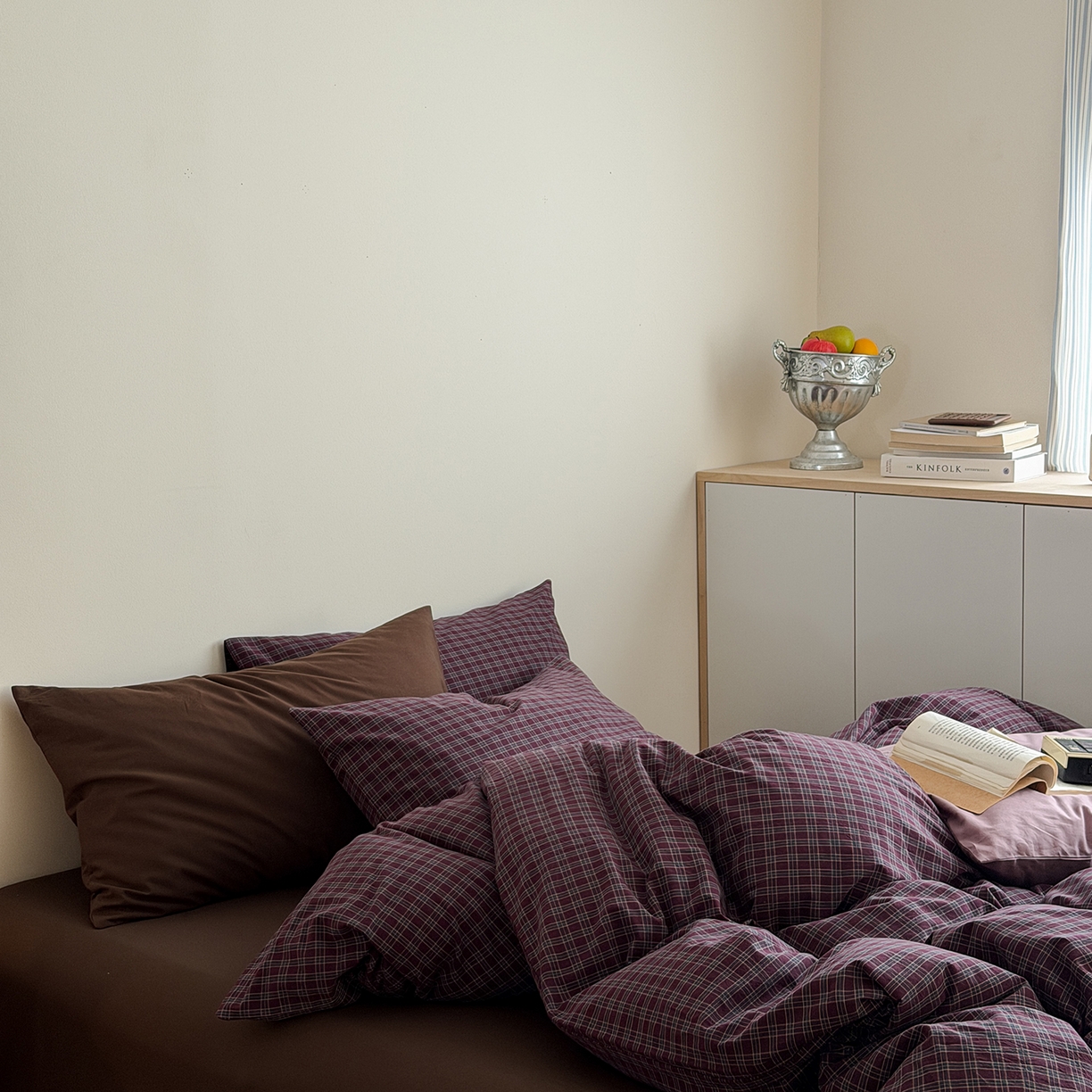 91家纺网 家纺一手货源 找家纺 蜜宿 2026新款全棉色织水洗棉四件套-岛上旧梦 岛上旧梦（枕套胭脂紫+可可棕）