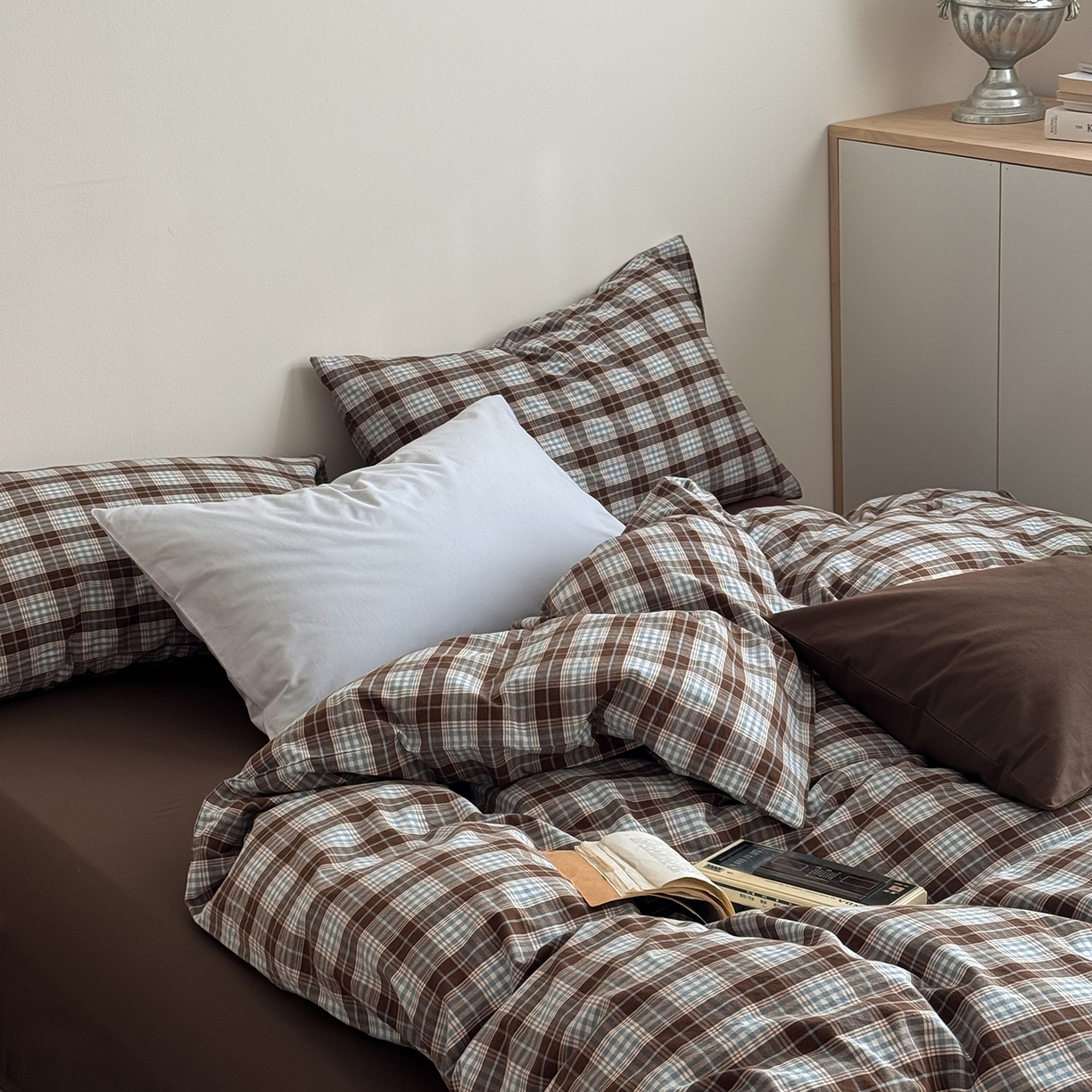 91家纺网 家纺一手货源 找家纺 蜜宿 2026新款全棉色织水洗棉四件套-岛屿森林 岛屿森林（枕套格纹）