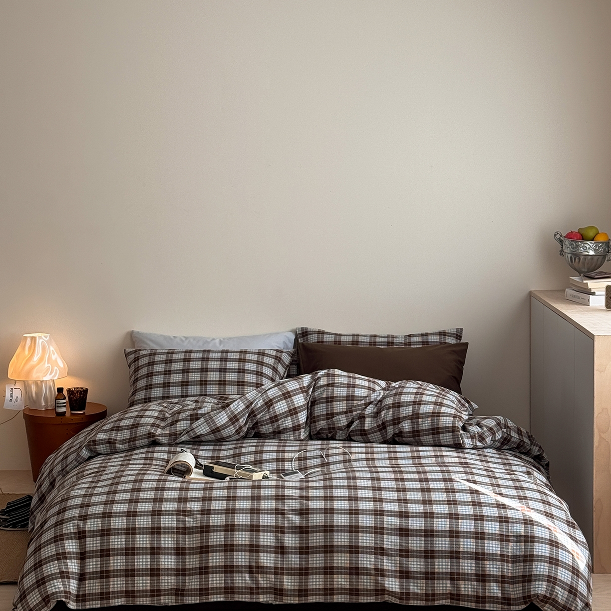 91家纺网 家纺一手货源 找家纺 蜜宿 2026新款全棉色织水洗棉四件套-岛屿森林 岛屿森林（枕套格纹+微蓝）