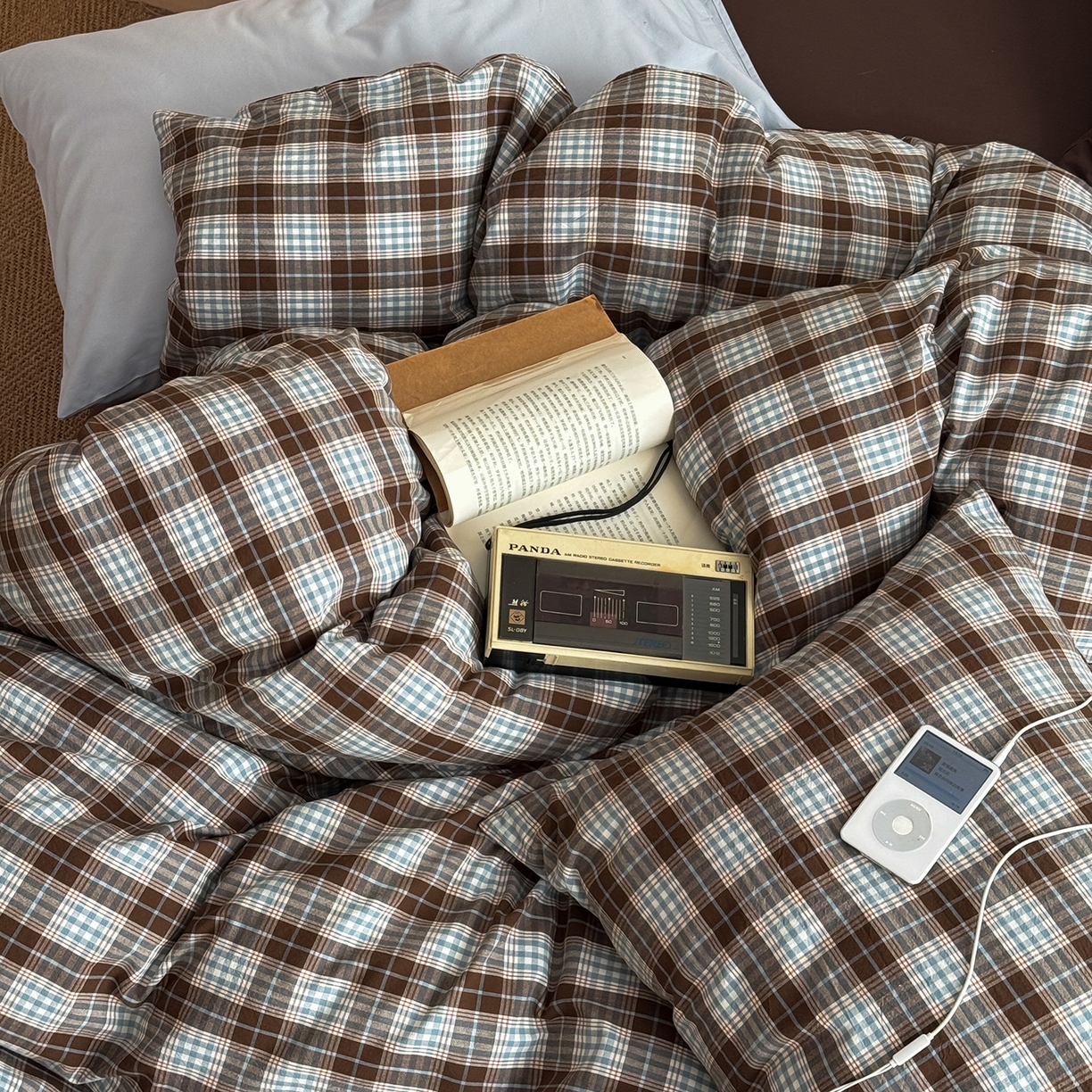 91家纺网 家纺一手货源 找家纺 蜜宿 2026新款全棉色织水洗棉四件套-岛屿森林 岛屿森林（枕套格纹+微蓝）