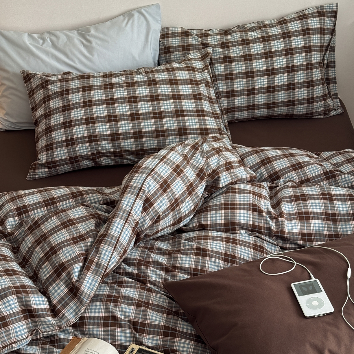 91家纺网 家纺一手货源 找家纺 蜜宿 2026新款全棉色织水洗棉四件套-岛屿森林 岛屿森林（枕套格纹+微蓝）