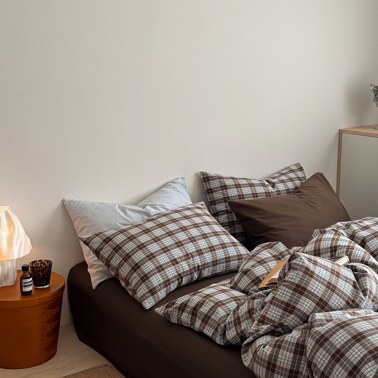 91家纺网 家纺一手货源 找家纺 蜜宿 2026新款全棉色织水洗棉四件套-岛屿森林 岛屿森林（枕套可可棕+格纹）