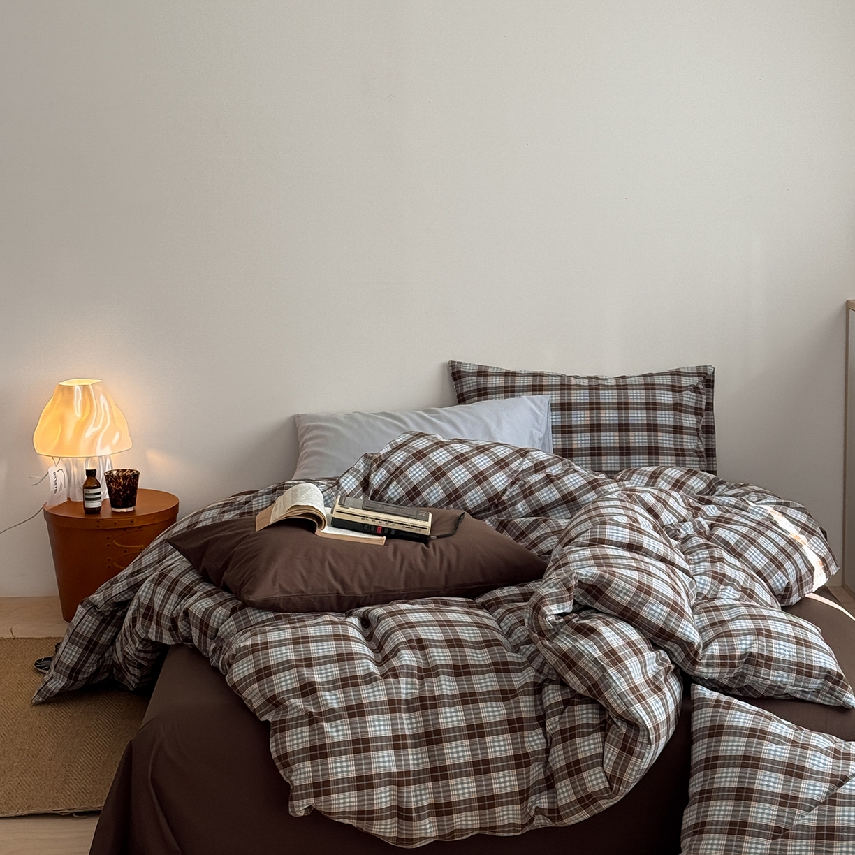 91家纺网 家纺一手货源 找家纺 蜜宿 2026新款全棉色织水洗棉四件套-岛屿森林 岛屿森林（枕套可可棕+格纹）