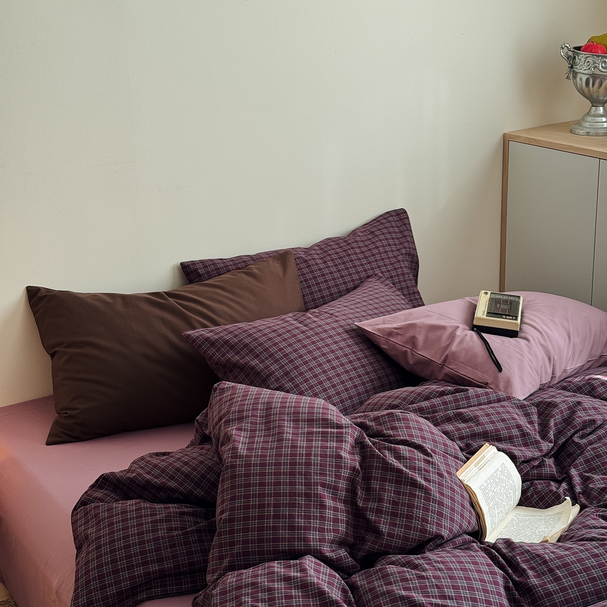 91家纺网 家纺一手货源 找家纺 蜜宿 2026新款全棉色织水洗棉四件套-玫瑰情书 玫瑰情书（枕套格纹）