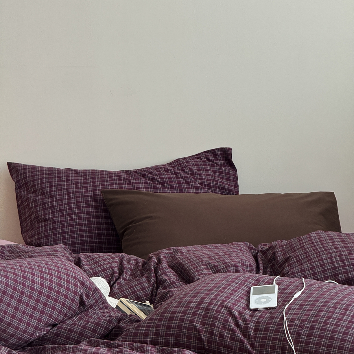 91家纺网 家纺一手货源 找家纺 蜜宿 2026新款全棉色织水洗棉四件套-玫瑰情书 玫瑰情书（枕套胭脂紫+格纹）