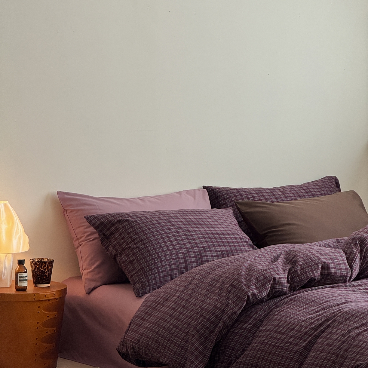 91家纺网 家纺一手货源 找家纺 蜜宿 2026新款全棉色织水洗棉四件套-玫瑰情书 玫瑰情书（枕套胭脂紫+可可棕）