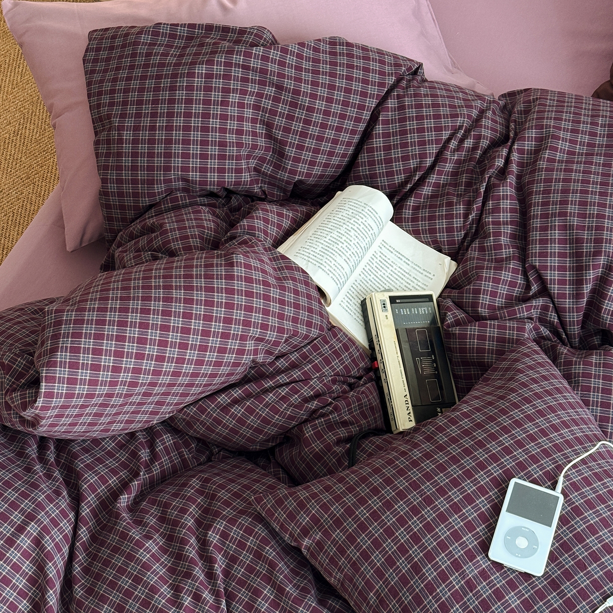 91家纺网 家纺一手货源 找家纺 蜜宿 2026新款全棉色织水洗棉四件套-玫瑰情书 玫瑰情书（枕套胭脂紫+可可棕）