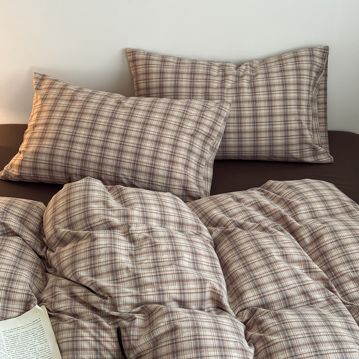 蜜宿 2026新款全棉色织水洗棉四件套-美拉德棕 美拉德棕（枕套格纹）
