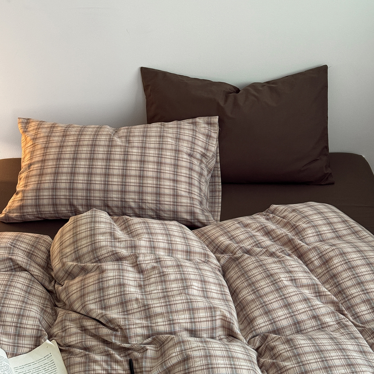 蜜宿 2026新款全棉色织水洗棉四件套-美拉德棕 美拉德棕（枕套格纹+可可棕）
