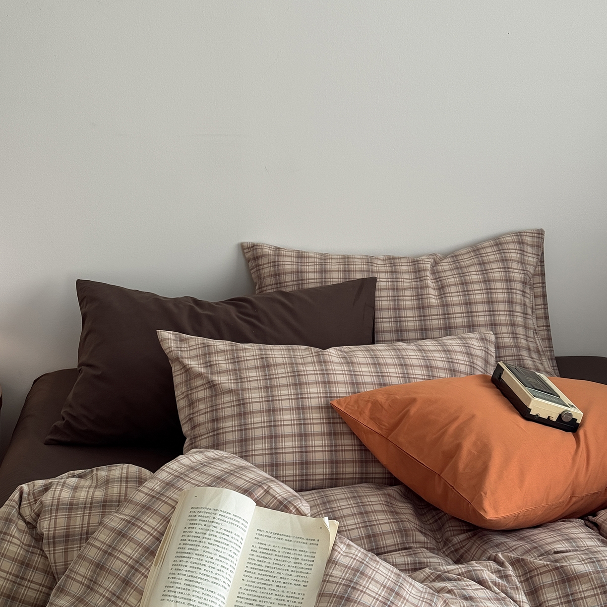 91家纺网 家纺一手货源 找家纺 蜜宿 2026新款全棉色织水洗棉四件套-美拉德棕 美拉德棕（枕套可可棕+南瓜泥）