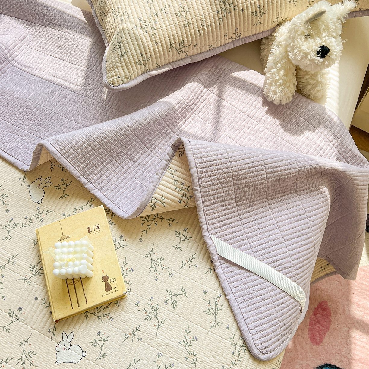 91家纺网 家纺一手货源 找家纺 优选 2026新款木棉印花床盖三件套 花花兔兔