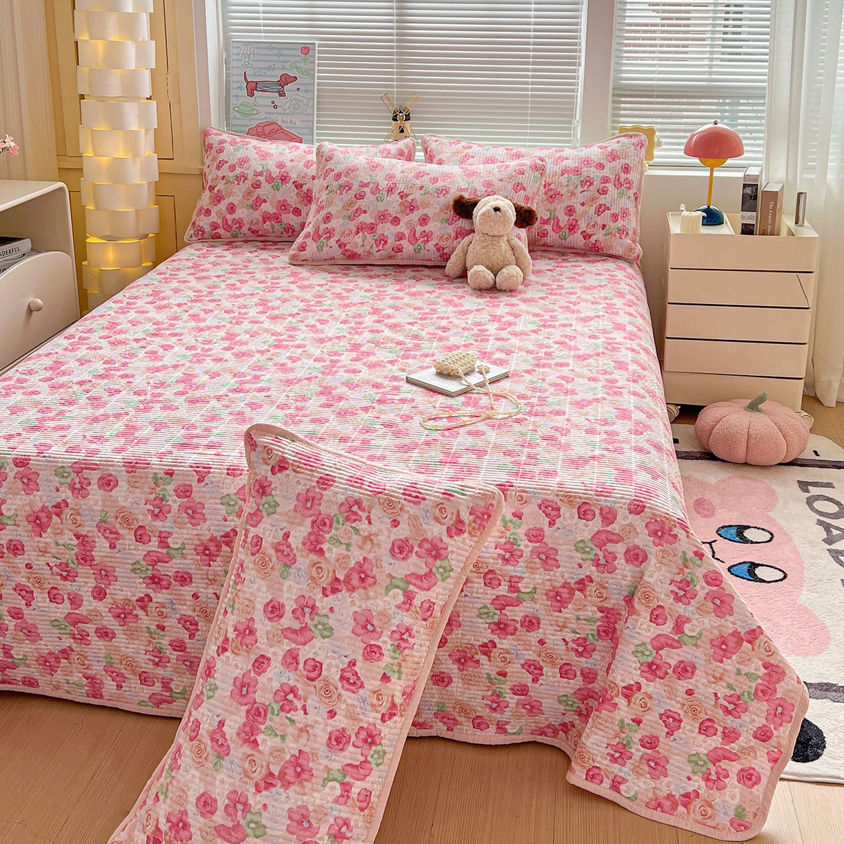 91家纺网 家纺一手货源 找家纺 优选 2026新款木棉印花床盖三件套 十里桃花