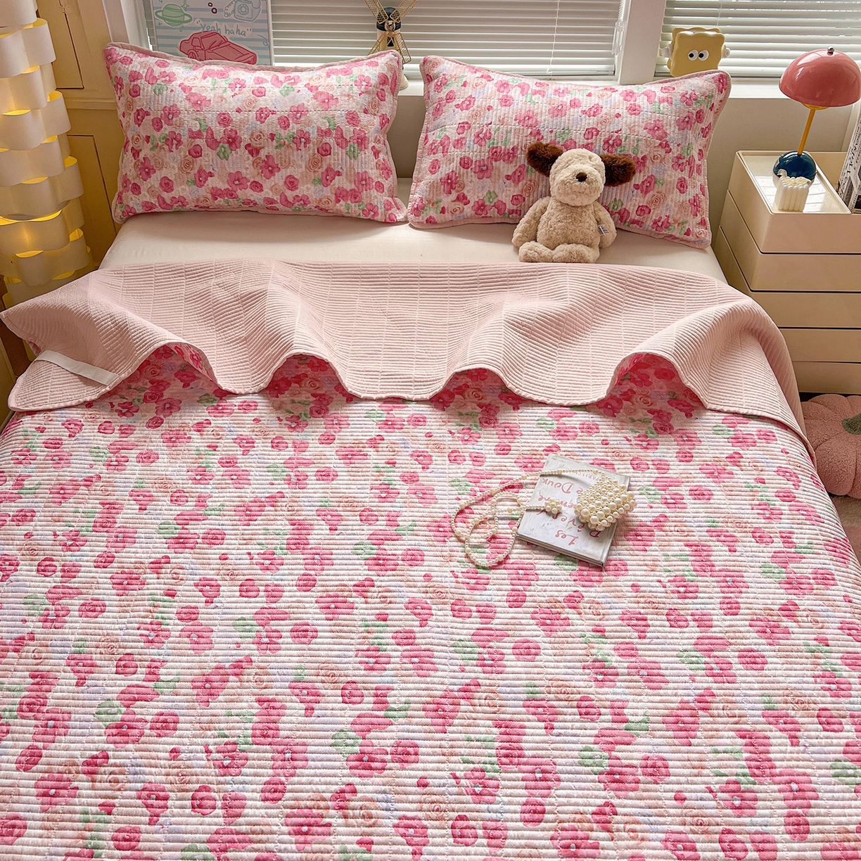 91家纺网 家纺一手货源 找家纺 优选 2026新款木棉印花床盖三件套 十里桃花