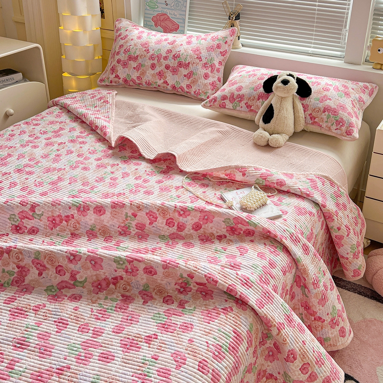 91家纺网 家纺一手货源 找家纺 优选 2026新款木棉印花床盖三件套 十里桃花