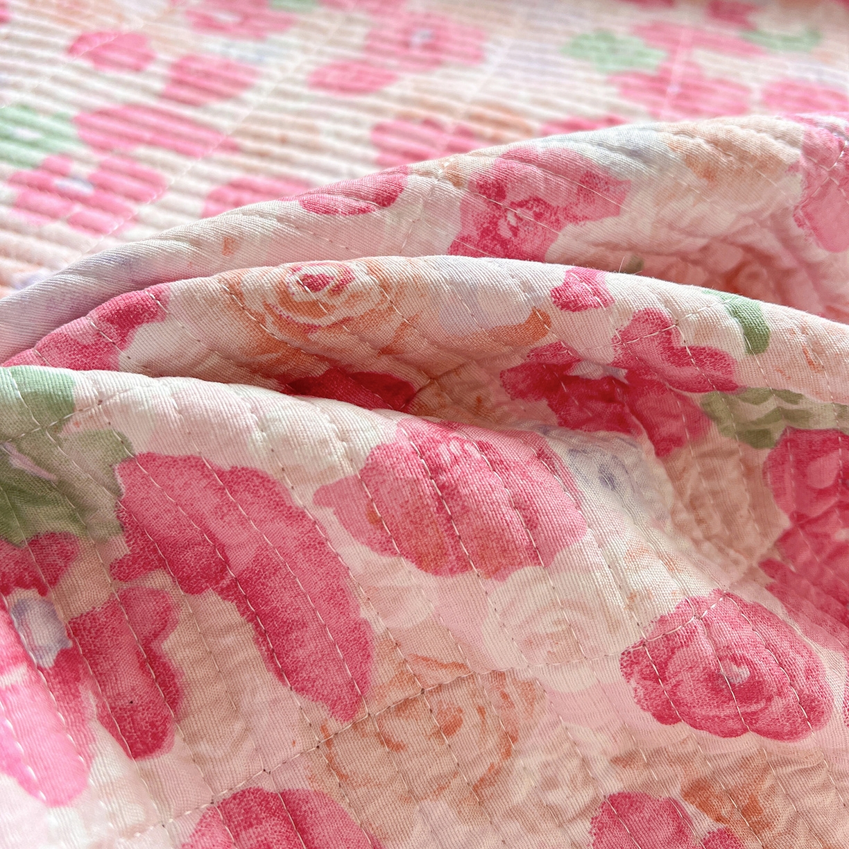 91家纺网 家纺一手货源 找家纺 优选 2026新款木棉印花床盖三件套 十里桃花