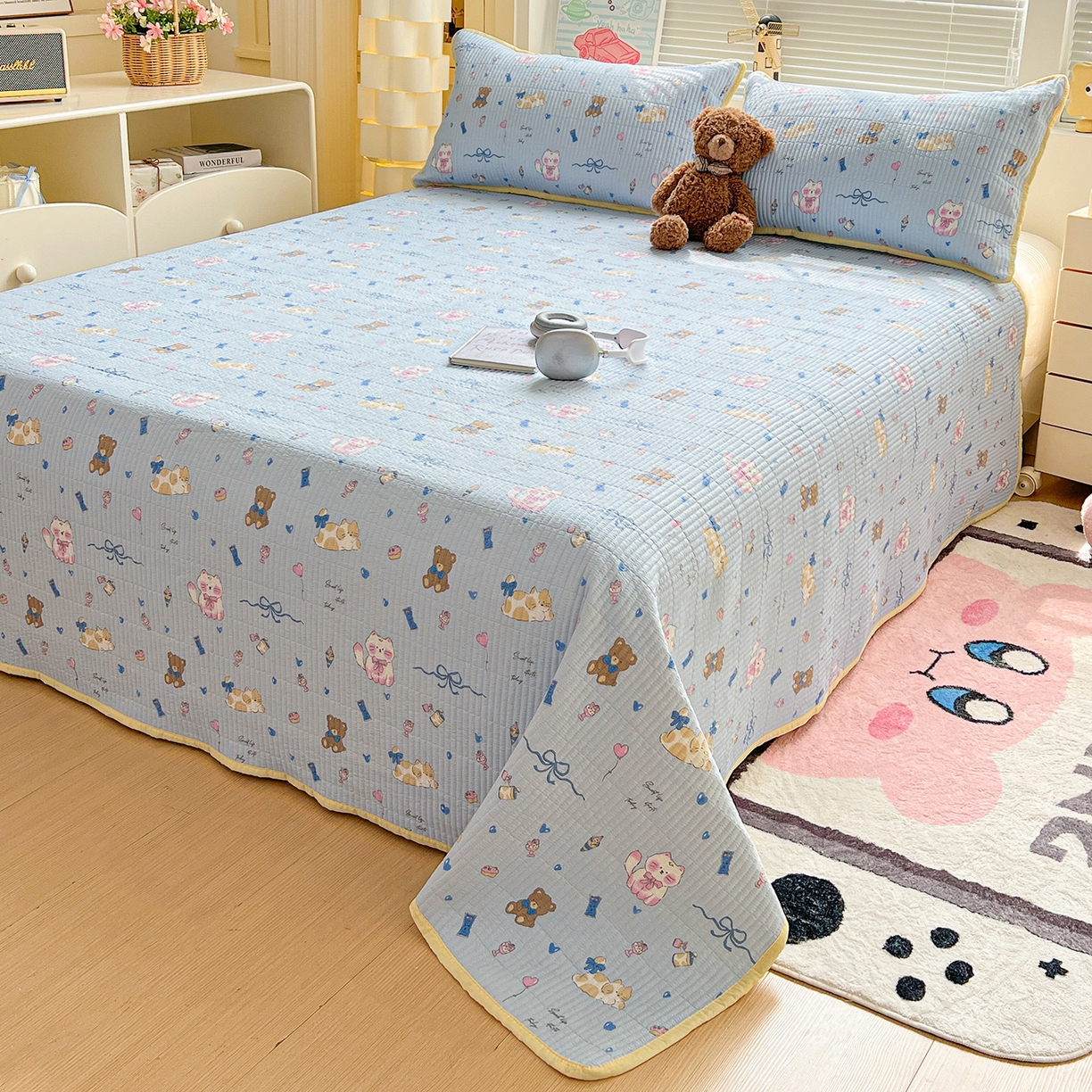 91家纺网 家纺一手货源 找家纺 优选 2026新款木棉印花床盖三件套 童话世界