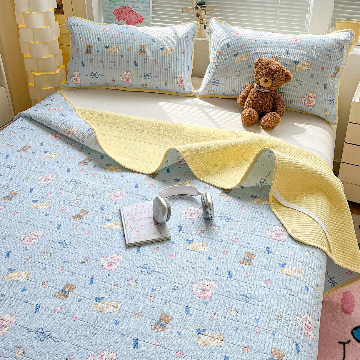 91家纺网 家纺一手货源 找家纺 优选 2026新款木棉印花床盖三件套 童话世界