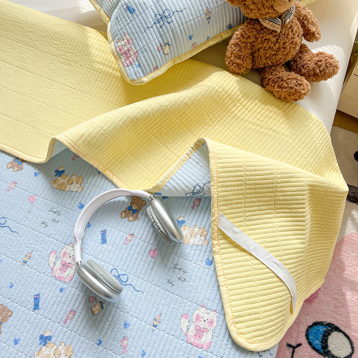 91家纺网 家纺一手货源 找家纺 优选 2026新款木棉印花床盖三件套 童话世界