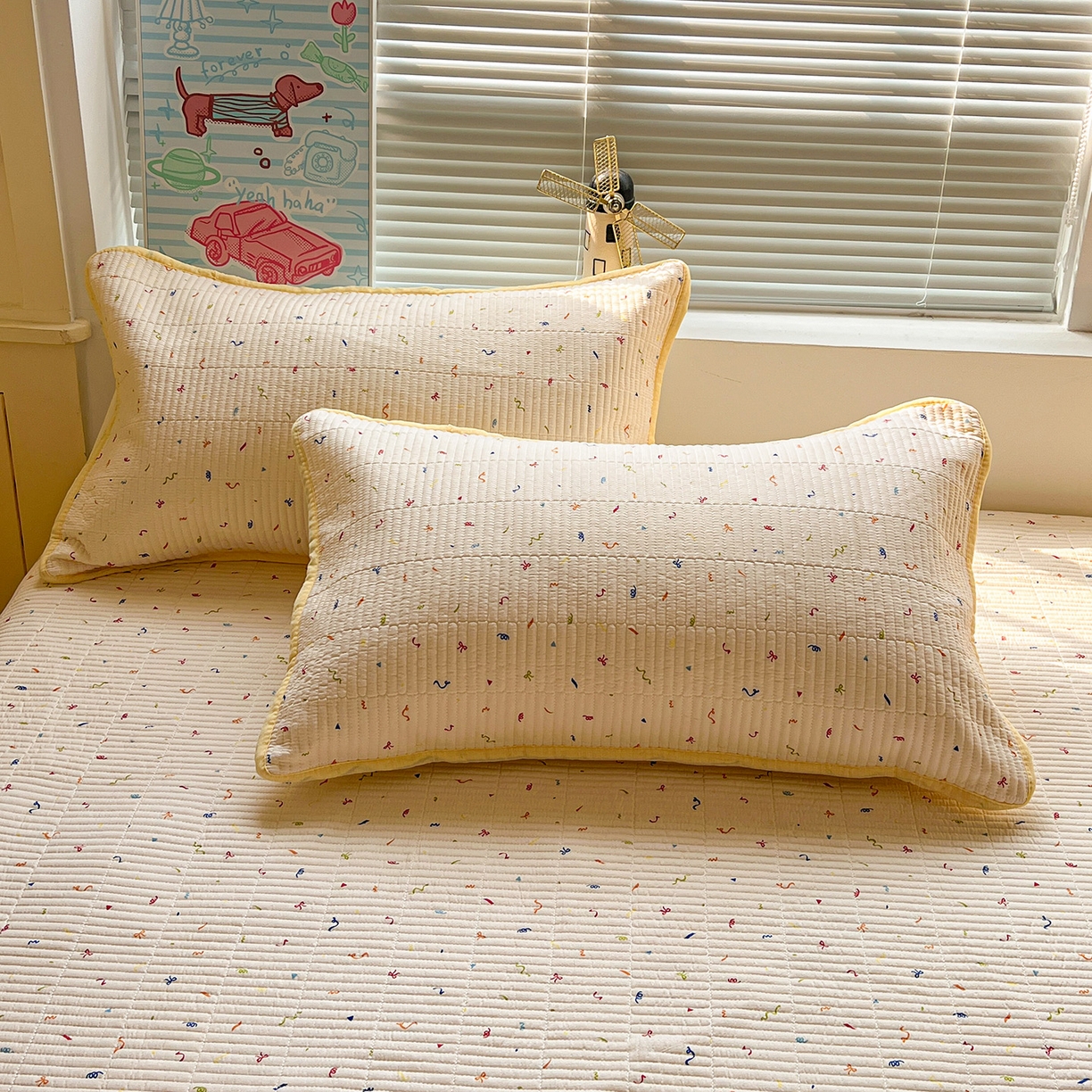 91家纺网 家纺一手货源 找家纺 优选 2026新款木棉印花床盖三件套 音乐篇章