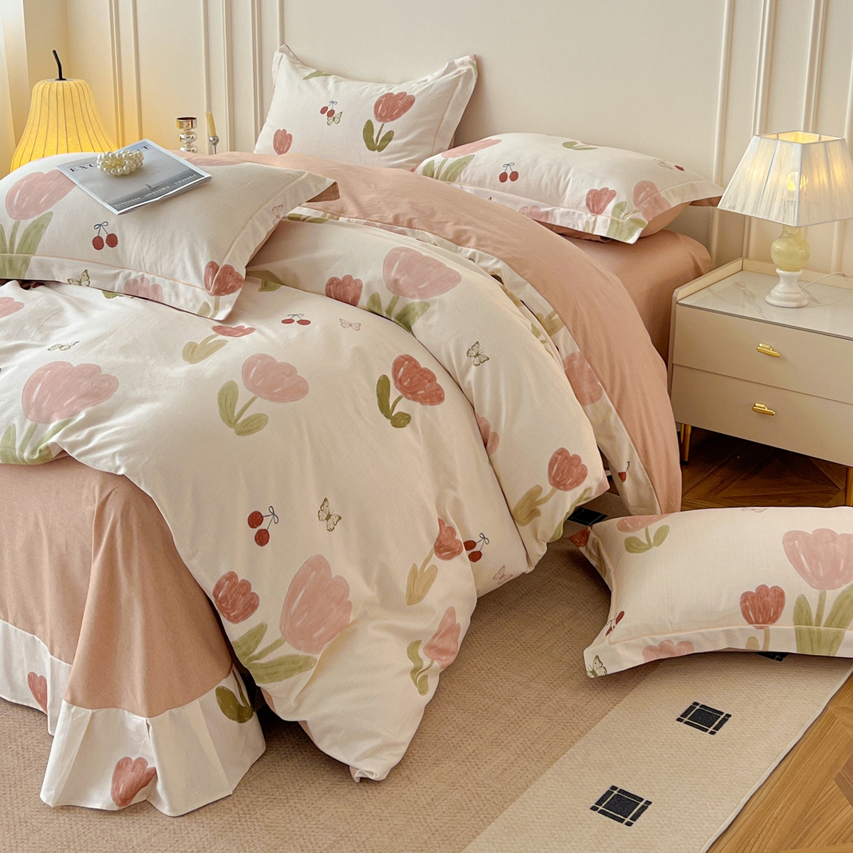 91家纺网 家纺一手货源 找家纺 朵希曼 2026新款全棉生态磨毛数码印花系列四件套 蝴蝶千颂-粉