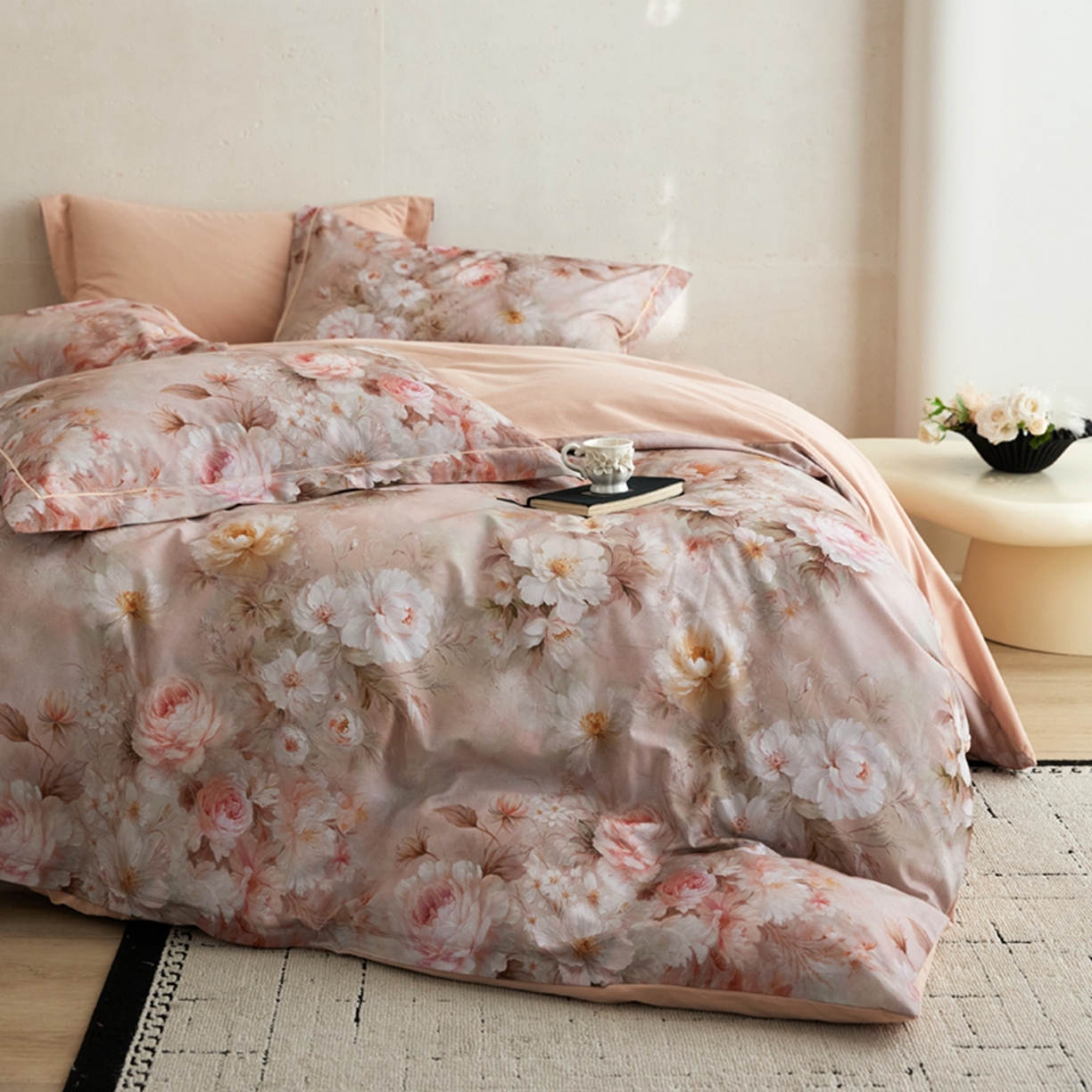 91家纺网 家纺一手货源 找家纺 朵希曼 2026新款全棉云感生态磨毛数码印花系列四件套 灿漫悠然粉