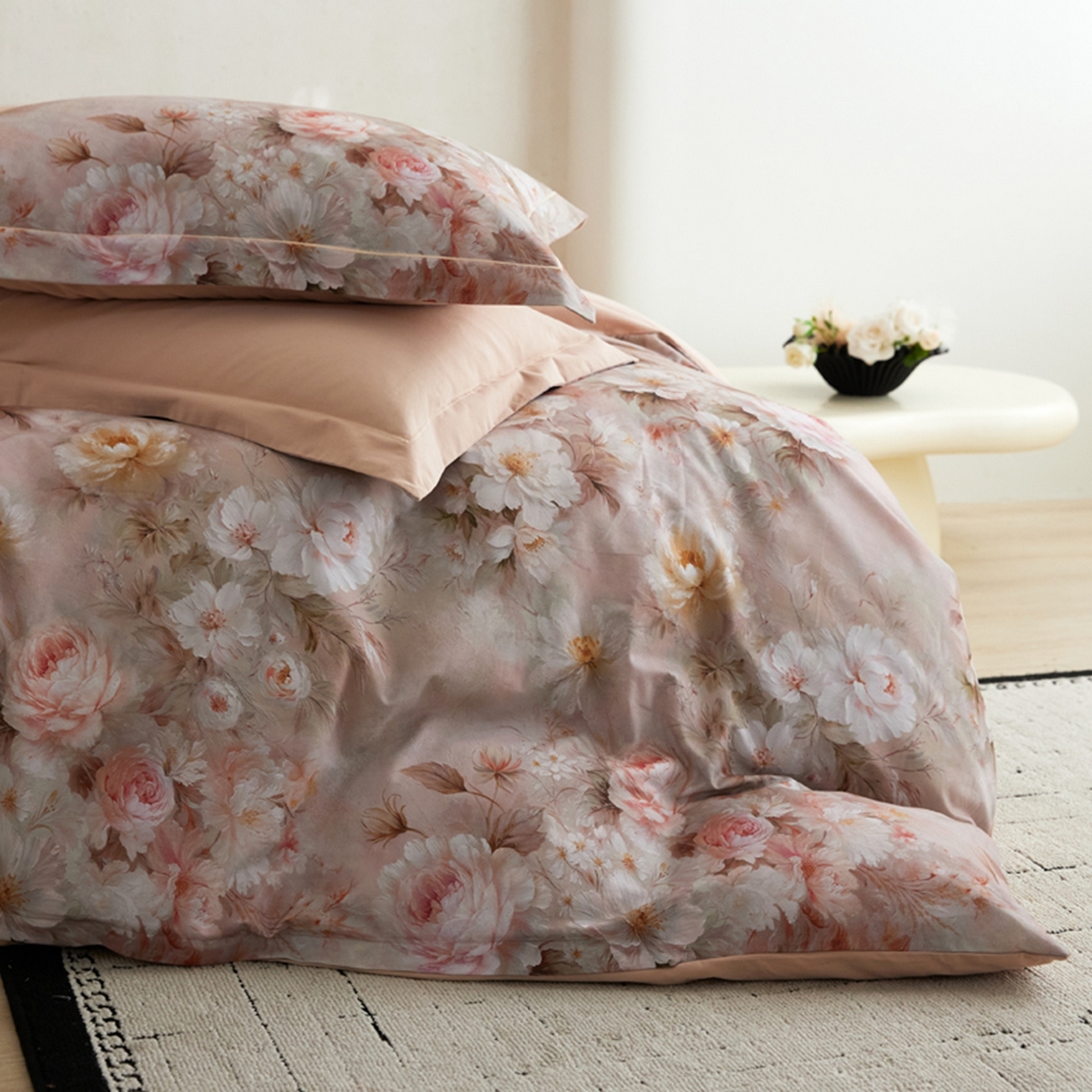 91家纺网 家纺一手货源 找家纺 朵希曼 2026新款全棉云感生态磨毛数码印花系列四件套 灿漫悠然粉