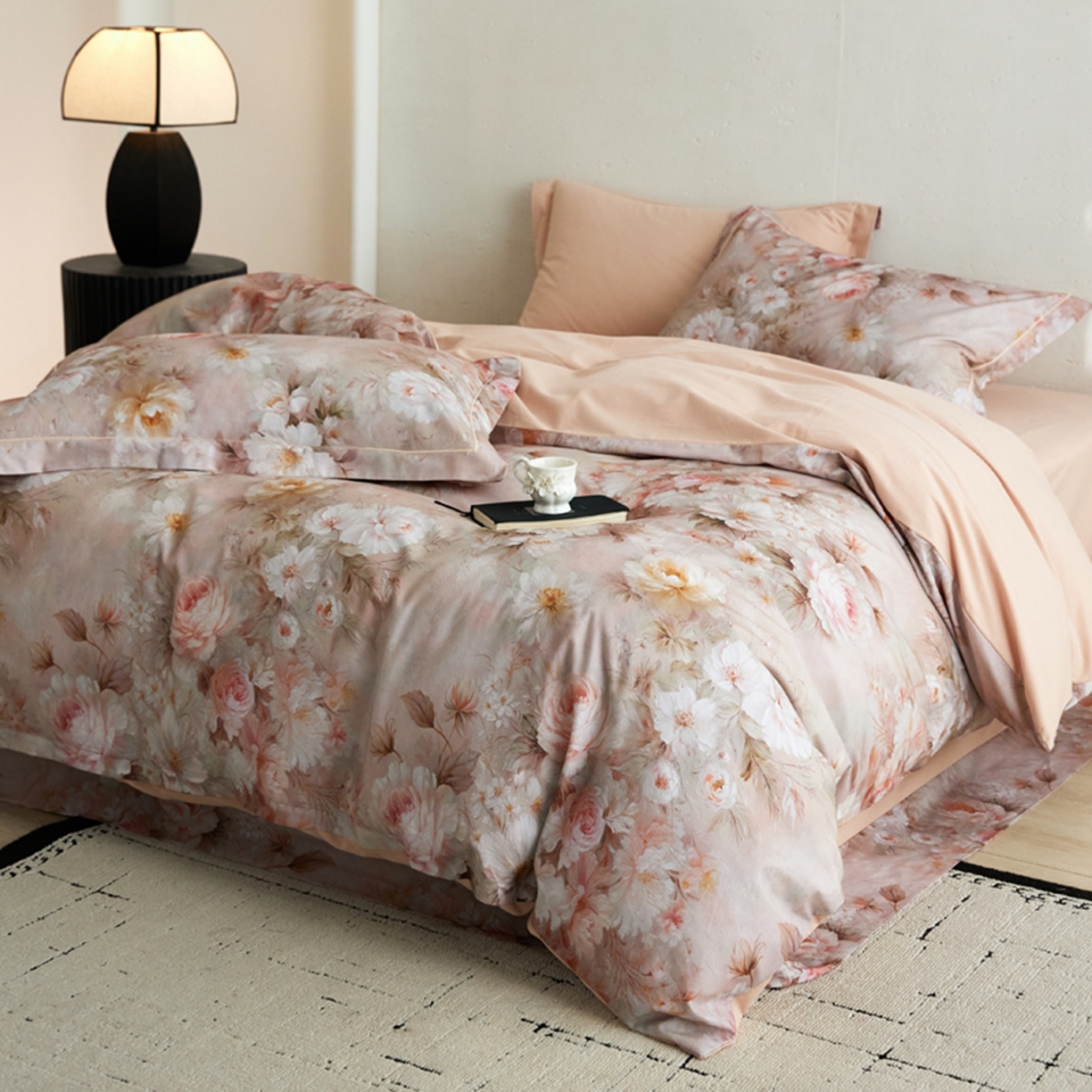 91家纺网 家纺一手货源 找家纺 朵希曼 2026新款全棉云感生态磨毛数码印花系列四件套 灿漫悠然粉