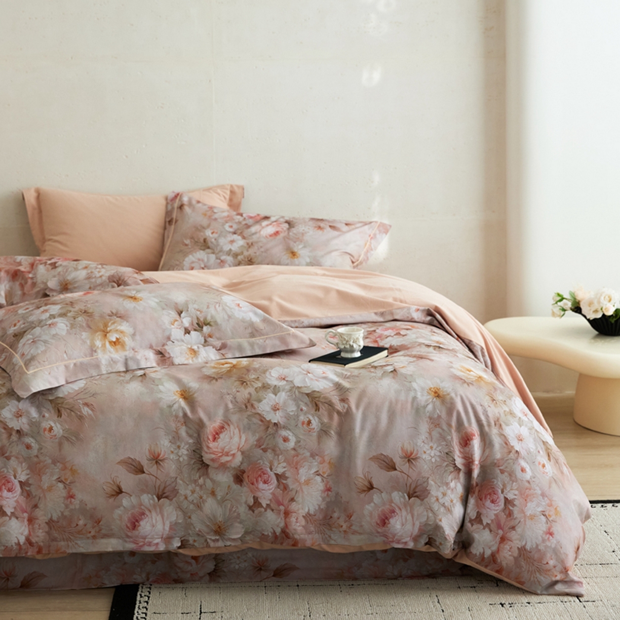 91家纺网 家纺一手货源 找家纺 朵希曼 2026新款全棉云感生态磨毛数码印花系列四件套 灿漫悠然粉