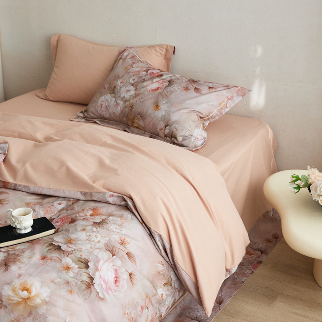 91家纺网 家纺一手货源 找家纺 朵希曼 2026新款全棉云感生态磨毛数码印花系列四件套 灿漫悠然粉