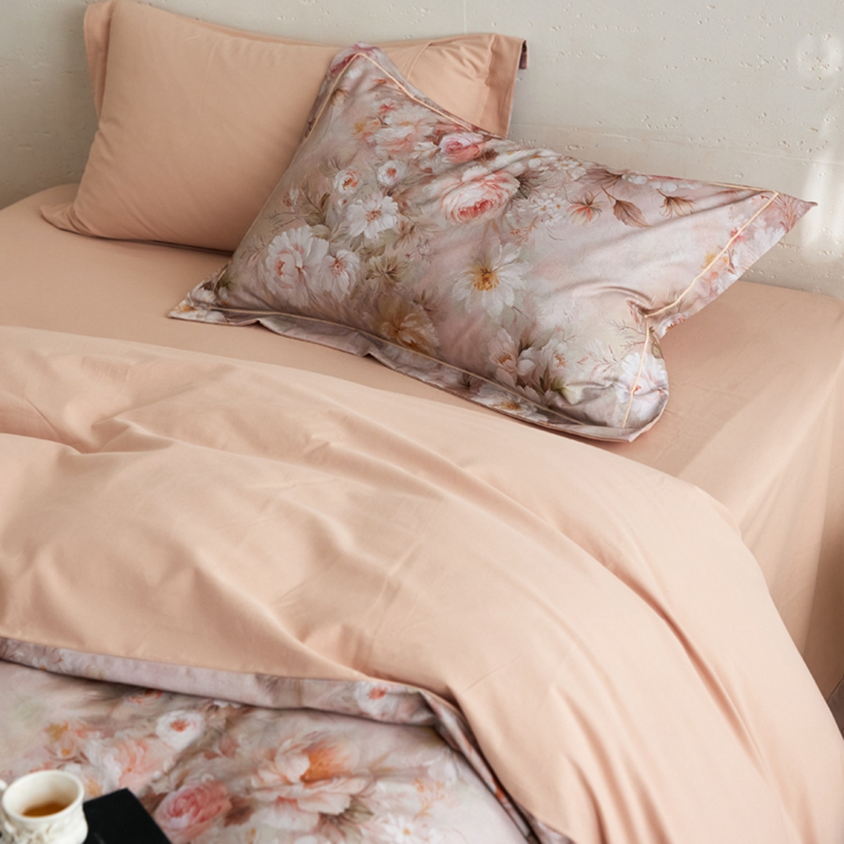 91家纺网 家纺一手货源 找家纺 朵希曼 2026新款全棉云感生态磨毛数码印花系列四件套 灿漫悠然粉