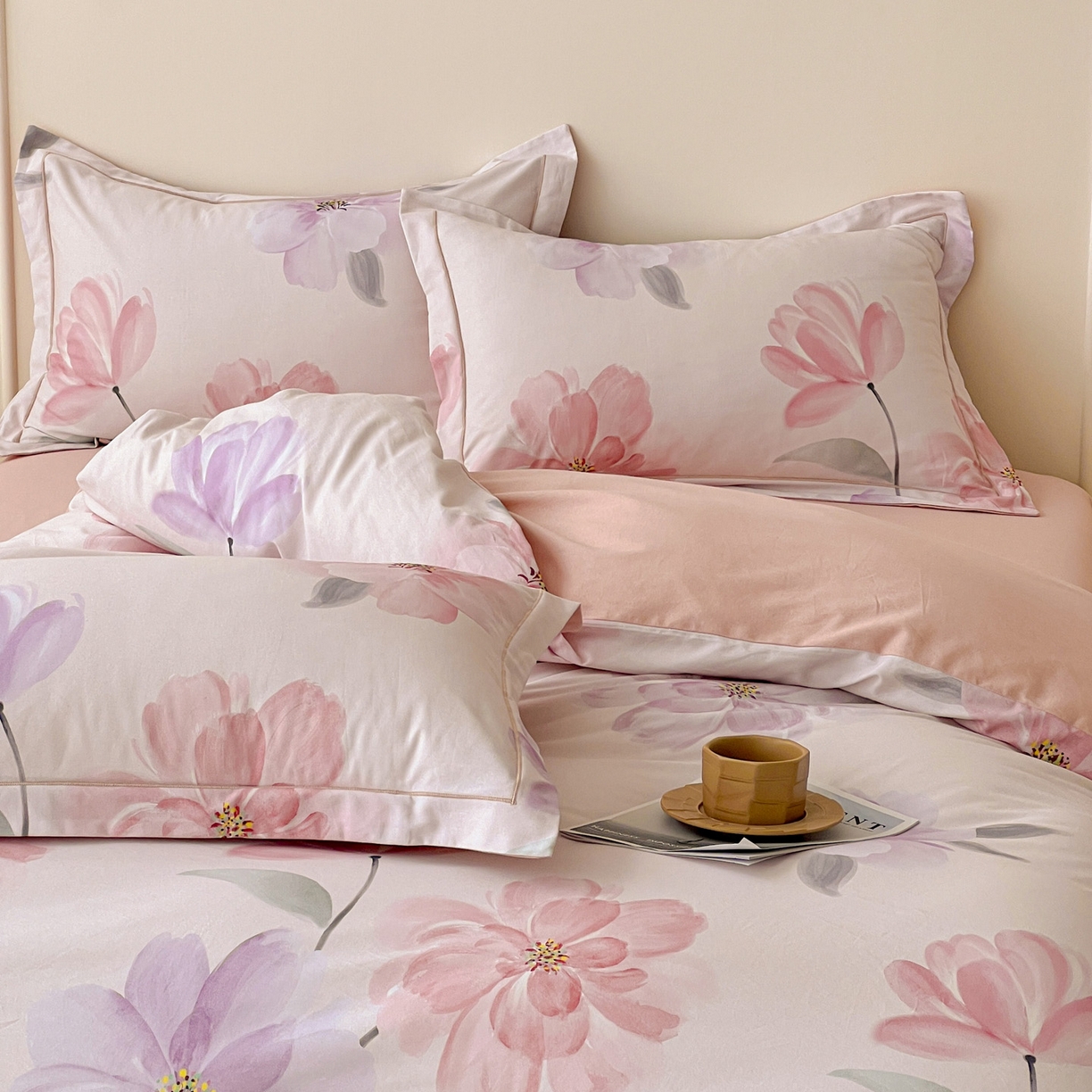 91家纺网 家纺一手货源 找家纺 朵希曼 2026新款全棉云感生态磨毛数码印花系列四件套 茶言妙语