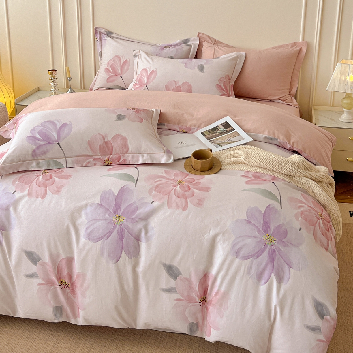 91家纺网 家纺一手货源 找家纺 朵希曼 2026新款全棉云感生态磨毛数码印花系列四件套 茶言妙语