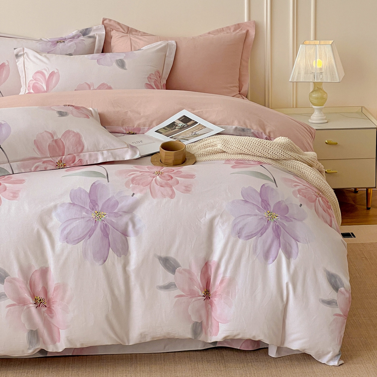 91家纺网 家纺一手货源 找家纺 朵希曼 2026新款全棉云感生态磨毛数码印花系列四件套 茶言妙语