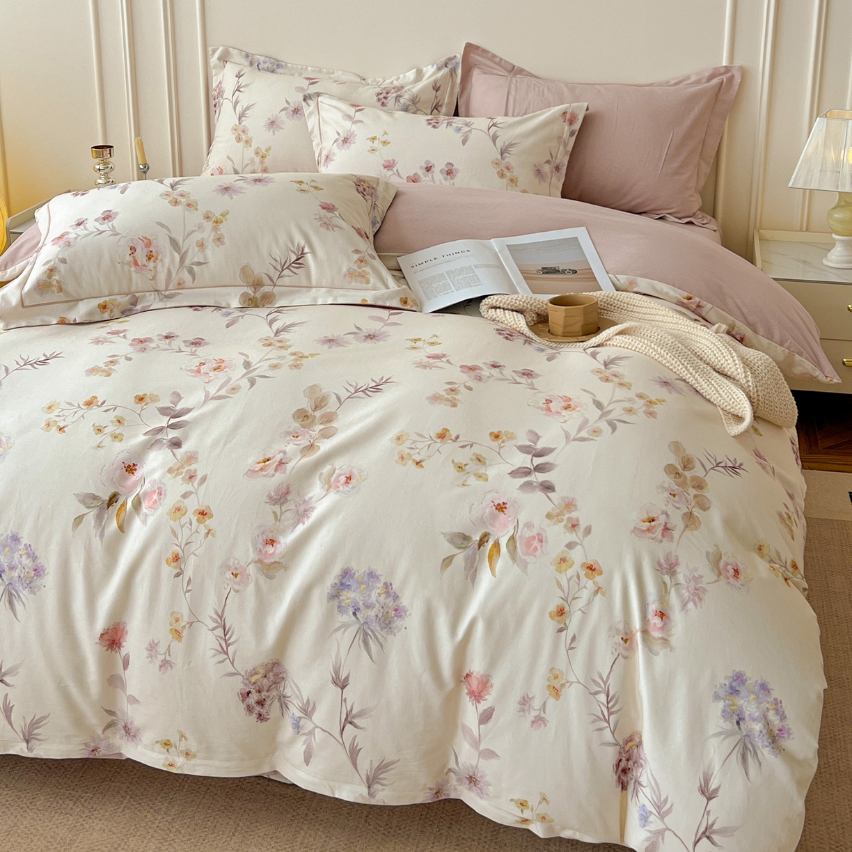 91家纺网 家纺一手货源 找家纺 朵希曼 2026新款全棉云感生态磨毛数码印花系列四件套 初茅-米