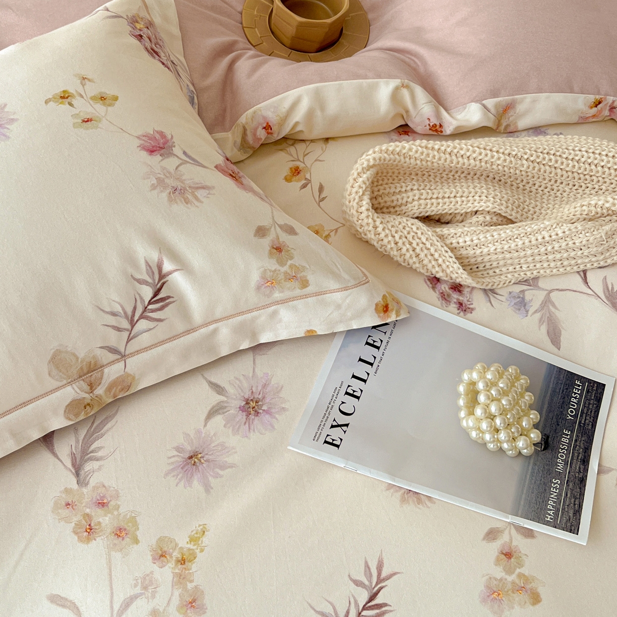 91家纺网 家纺一手货源 找家纺 朵希曼 2026新款全棉云感生态磨毛数码印花系列四件套 初茅-米