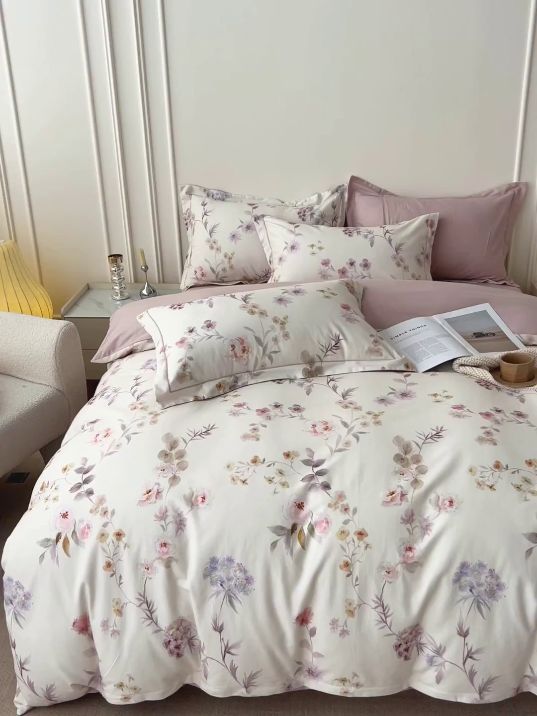 91家纺网 家纺一手货源 找家纺 朵希曼 2026新款全棉云感生态磨毛数码印花系列四件套 初茅-米