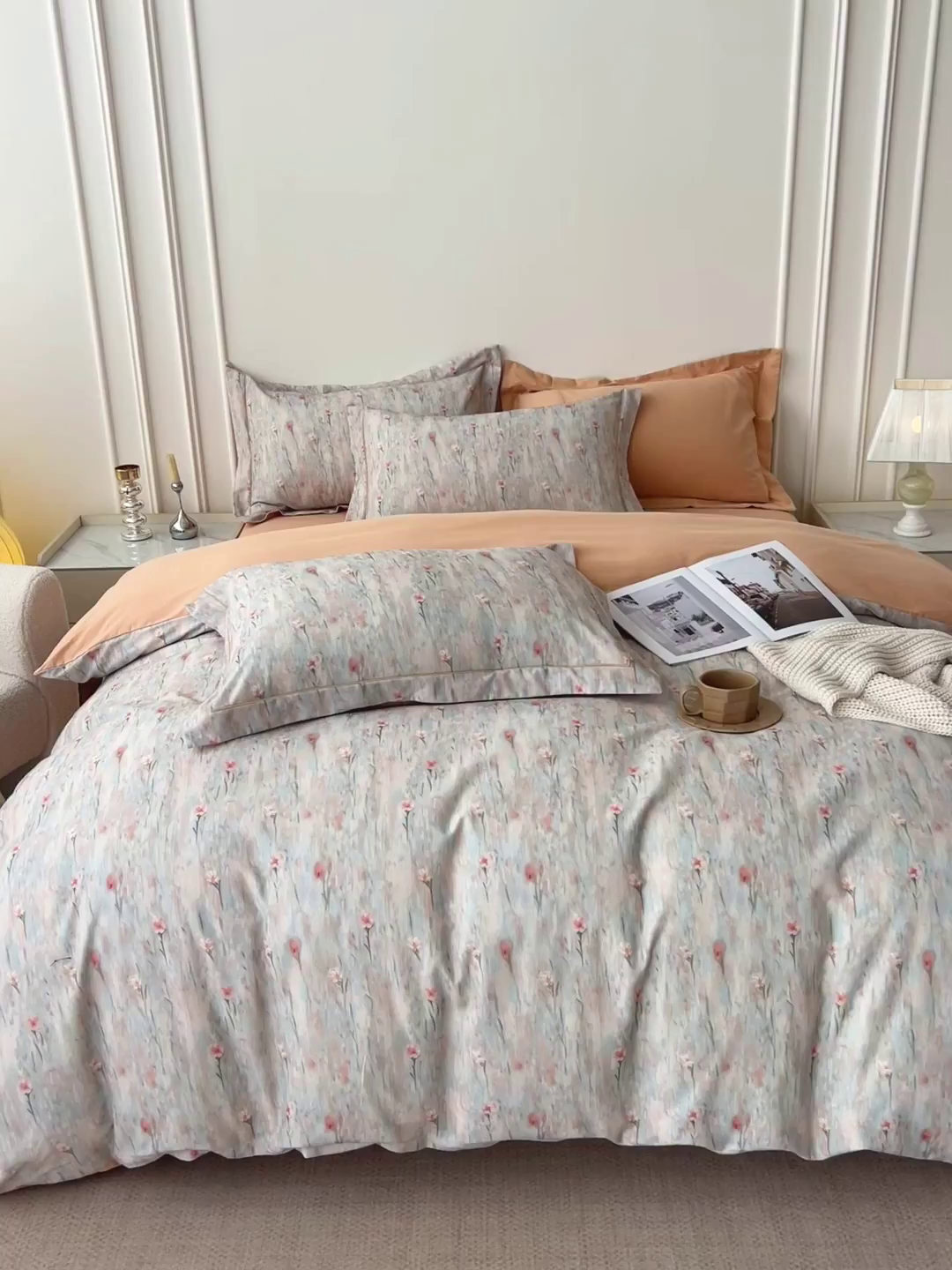 91家纺网 家纺一手货源 找家纺 朵希曼 2026新款全棉生态磨毛数码印花系列四件套 花影-桔