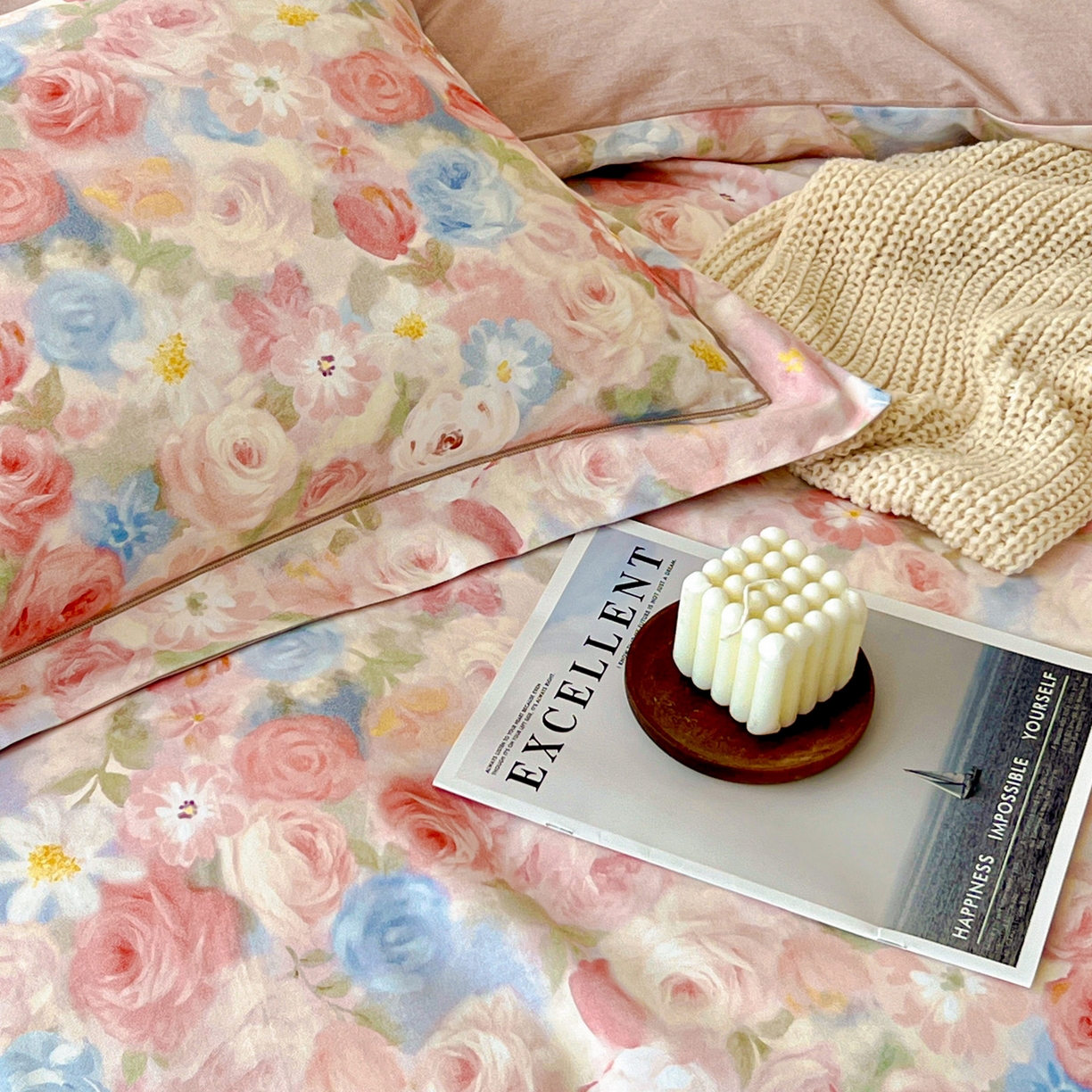 91家纺网 家纺一手货源 找家纺 朵希曼 2026新款全棉生态磨毛数码印花系列四件套 甜梦茶语-粉