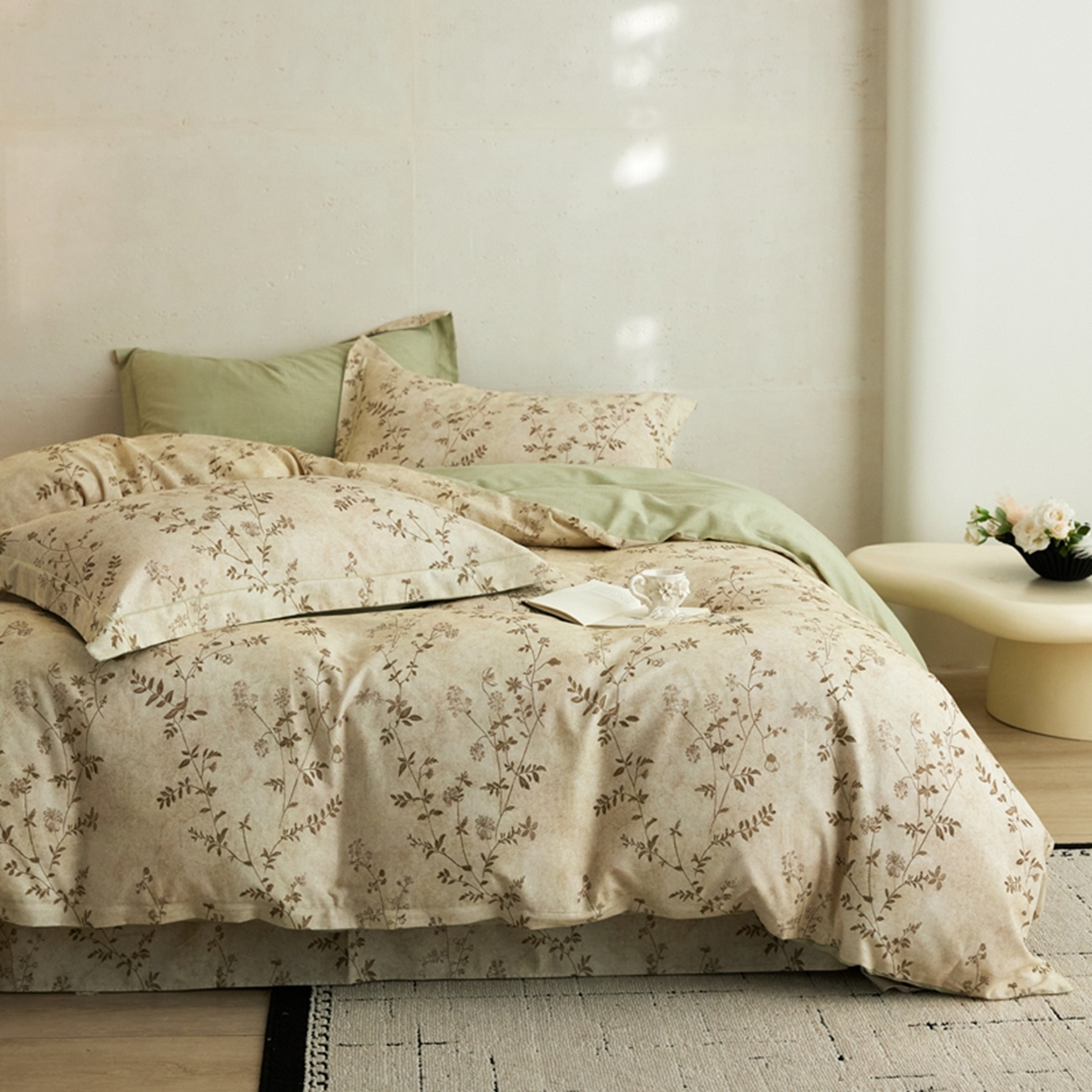 91家纺网 家纺一手货源 找家纺 朵希曼 2026新款全棉生态磨毛数码印花系列四件套 织梦黄绿